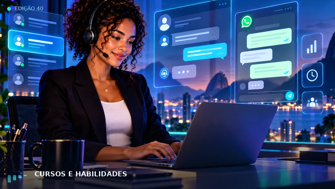Arte editorial sobre Atendimento profissional pelo WhatsApp: boas práticas