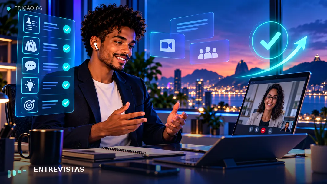 Arte editorial sobre Entrevista online pelo celular: checklist de preparação