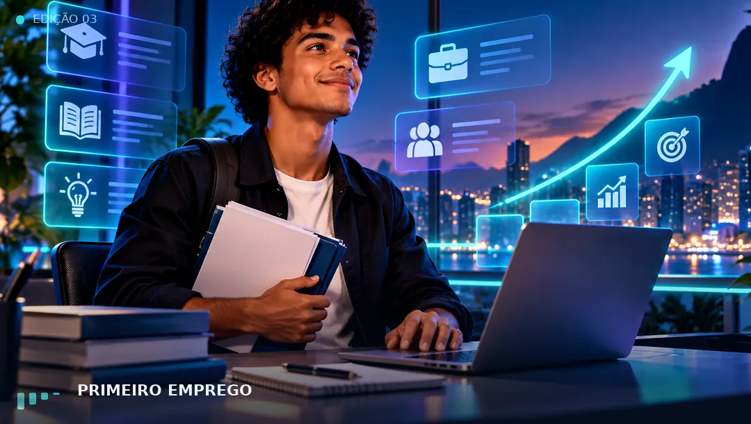 Arte editorial sobre Primeiro emprego: um roteiro prático para começar